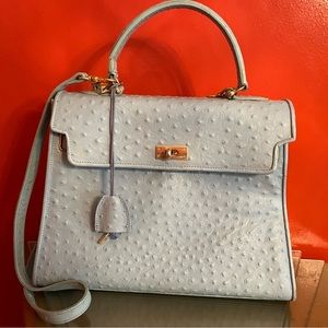 Ghibli Ostrich Birkin Style Bag Iconic Pad Lock key Light Blue